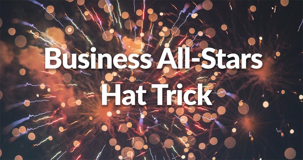 Business All Stars accredited- The hat trick with celebration lights behind it