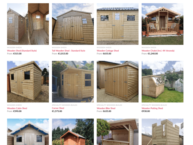 Teh full range of wooden sheds available from Sheds Direct Ireland