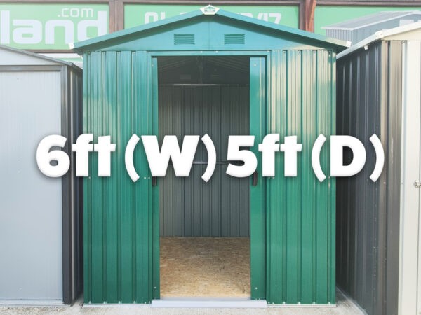 The 6ft x 5ft steel shed from Sheds Direct Ireland as seen straight on as an external view