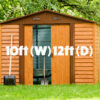 10ft x 12ft Metal Shed sitting in a lovely garden