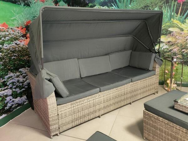 a close up look at just the 3 piece sofa that is part of the rattan garden furniture set