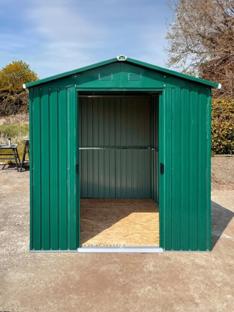 The front of the 8ft x 6ft steel shed on the showroom grounds