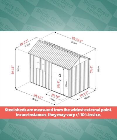 Dimensions of the 10ft x 6ft steel cottage sged