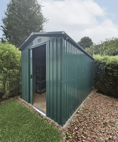 An outside view of the goldilocks shed with the door open