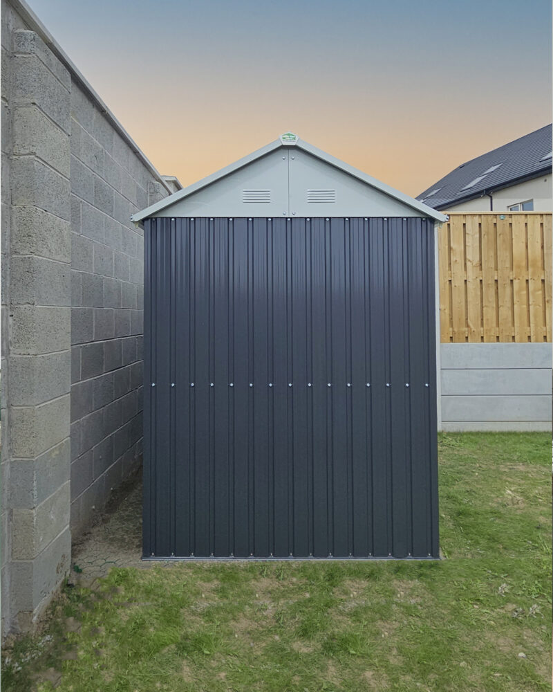 The Side view of the steel cottage shed