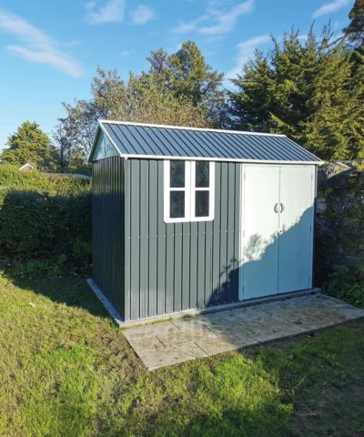 A Steel Cottage shed in a garden in the the west of Ireland