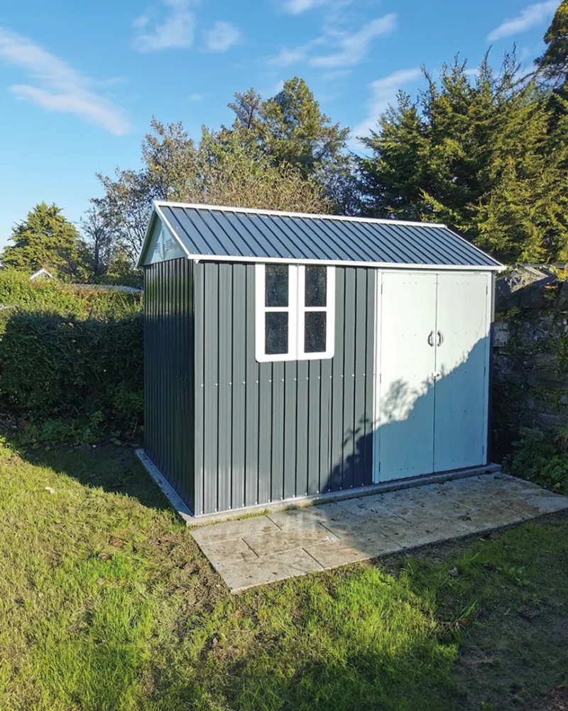 A Steel Cottage shed in a garden in the the west of Ireland