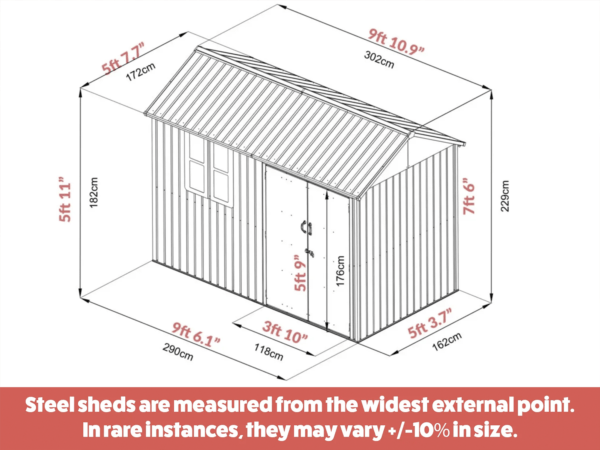 the 10ft x 6ft steel cottage shed dimensions