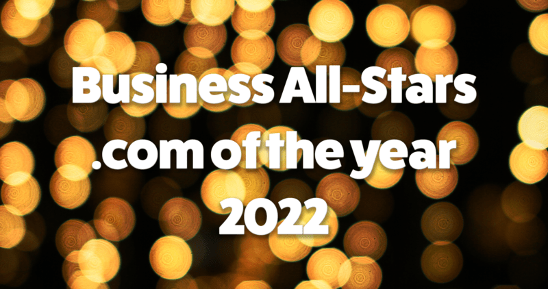 Business All Stars .com of the year 2022 with black and gold background