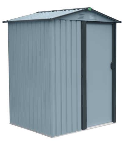 Tiny shed with door closed, white background