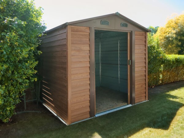The Woodgrain 8ft x 6ft budget shed in a garden in Cork