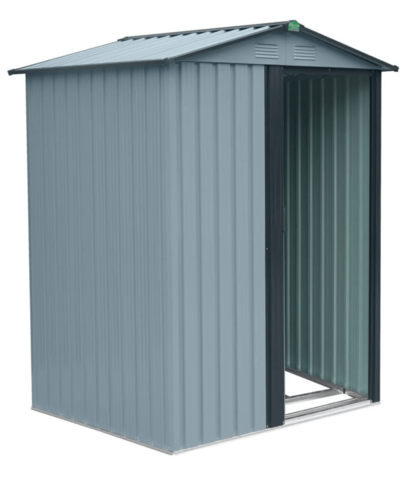 Tiny shed with door open, white background