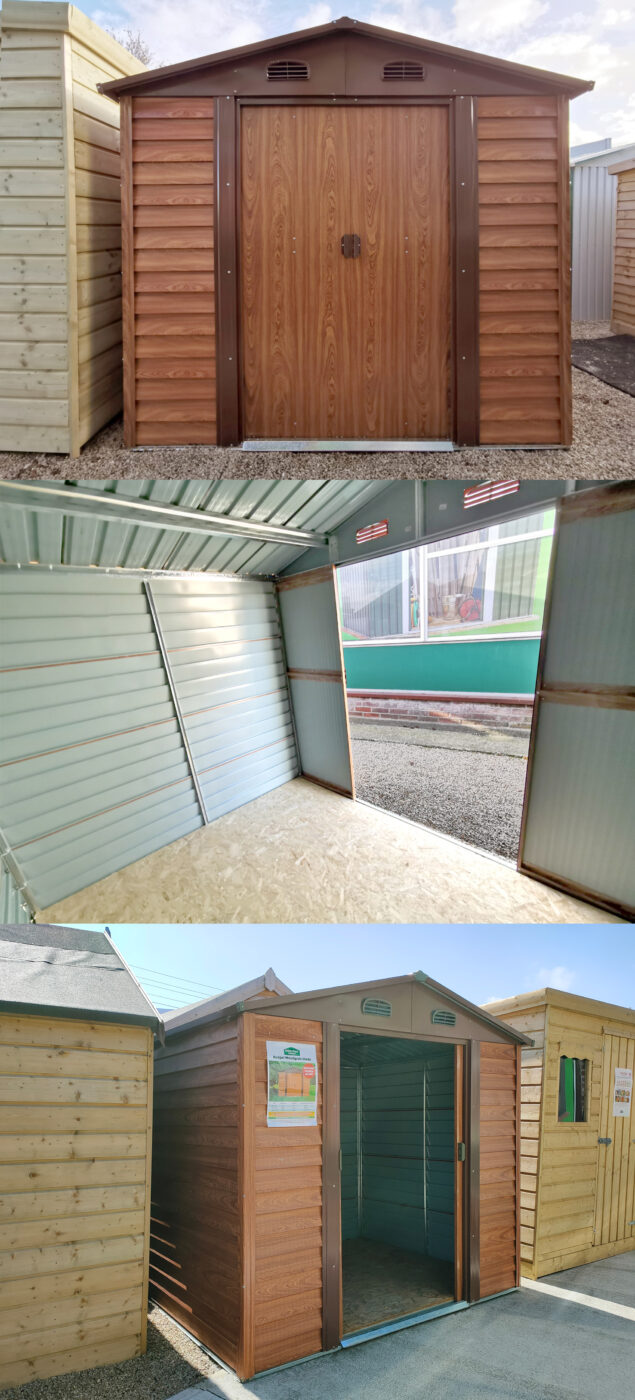 Woodgrain metal sheds