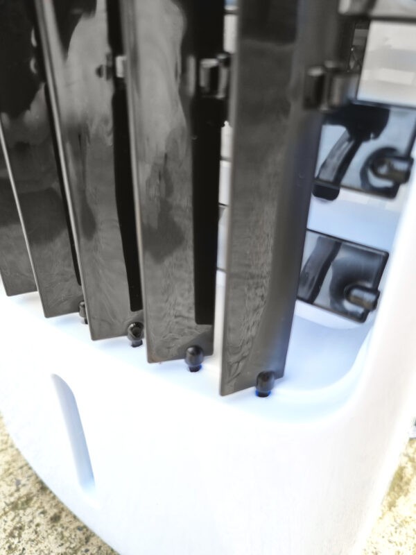a close up view of the moving blades on the air cooler. They're pliable and made with a soft-looking plastic, so they're less likely to break