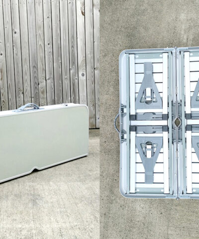 The picnic table folded into a suitcase