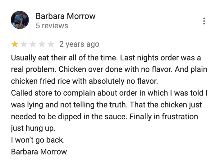 A review of the Great Wall in China which complains about the lack of flavour in their chicken