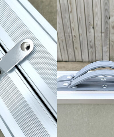 The locking mechanism on the top of the picnic table