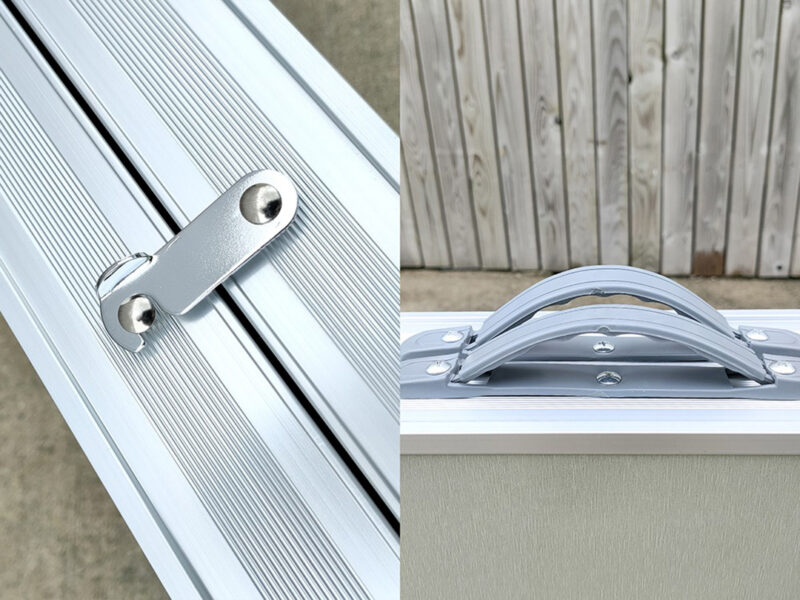 The locking mechanism on the top of the picnic table