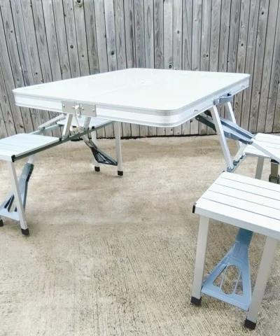 Wide angle view of the side of the picnic table