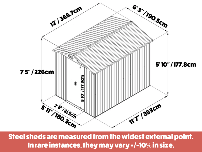 6ft x 12ft Steel Shed Dimensions