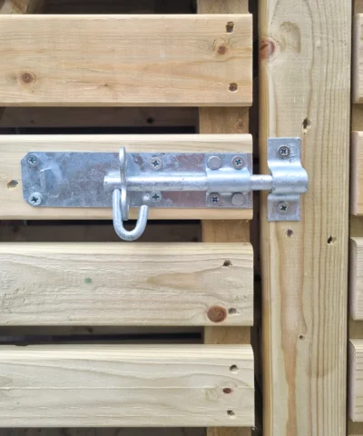 The lock on the front of the bin store