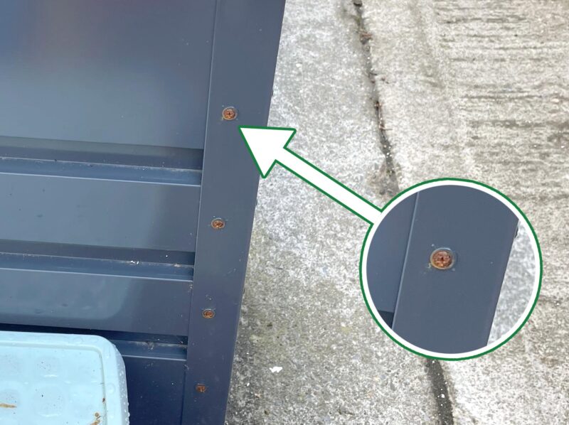 Rust on screws in a storage box