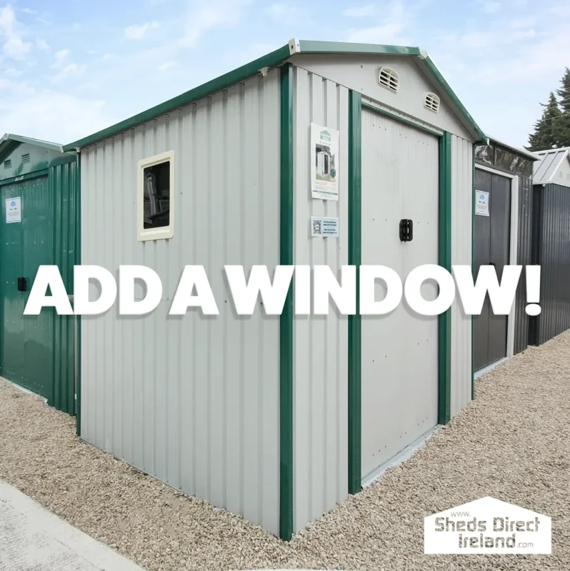 Window kit on a white steel shed