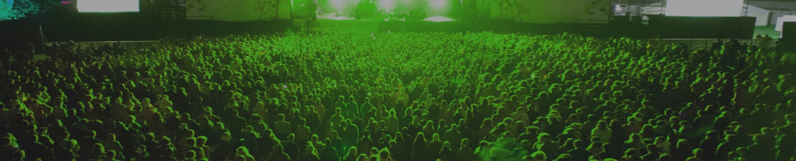 festival crowd looking at stage green lights