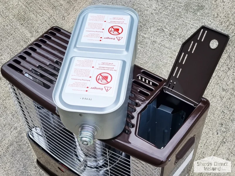 The fuel tank on top of the heater