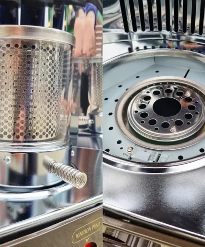 The glass globe and the slot that it sits into