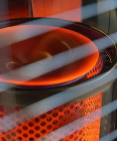 The flames lapping at the side of the internal globe