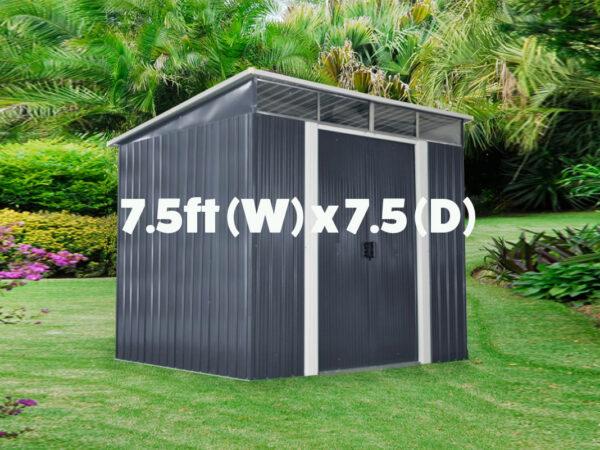 Steel Pent 7.5ft x 7.5ft in a garden
