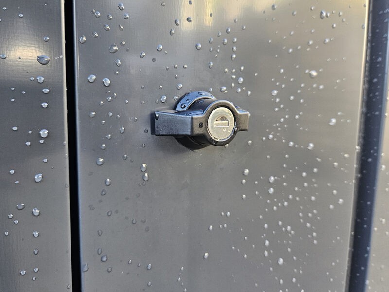 The external key-lock on the Carino Shed