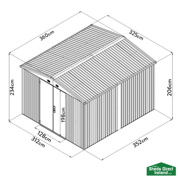 Drawing of the big blu shed and its dimensions