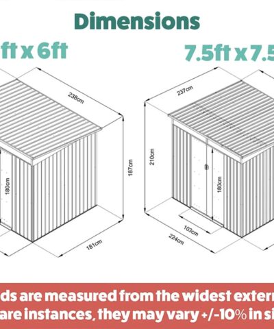 Pent sheds' dimensions
