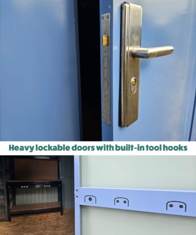 Heavy lockable doors wth built in tool hooks