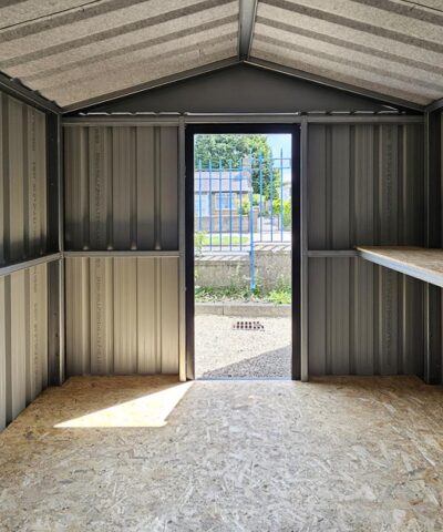 a view of the interior of the heavy duty shed as seen from the back wall of the shed