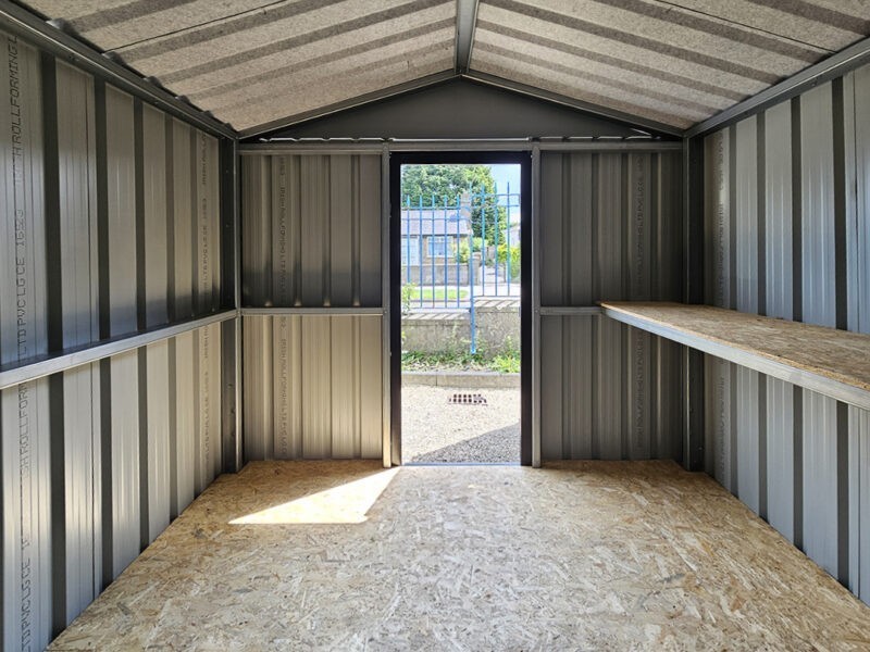 a view of the interior of the heavy duty shed as seen from the back wall of the shed