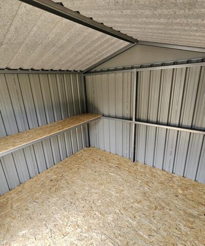 an interior view of the heavy duty shed as seen from the side of the entrance