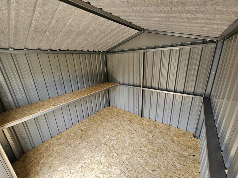 an interior view of the heavy duty shed as seen from the side of the entrance