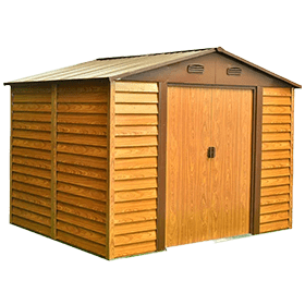 A Woodgrain Metal Shed