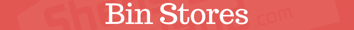 A red block with white text overlaid onto it that reads 'Bin Stores'