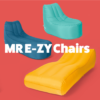 All the mr ezy chairs on against a bright red background. White text overlaid on top reads 'MR E-ZY Chairs'