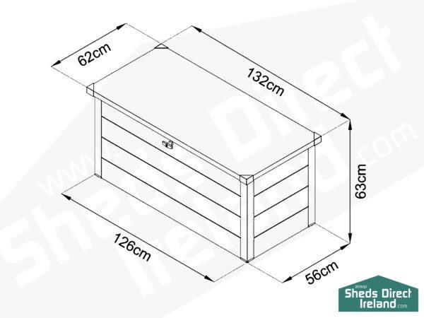 The dimensions of the garden storage box from Sheds Direct Ireland