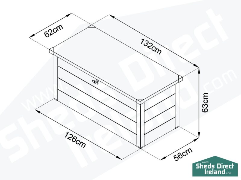 The dimensions of the garden storage box from Sheds Direct Ireland