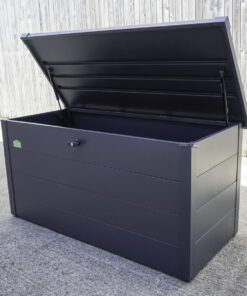 The garden storage box outside the Sheds Direct Ireland showroom in Finglas