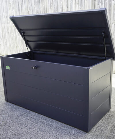 The garden storage box outside the Sheds Direct Ireland showroom in Finglas