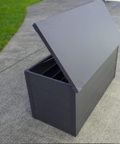 The back and side of the garden storage box from sheds direct ireland