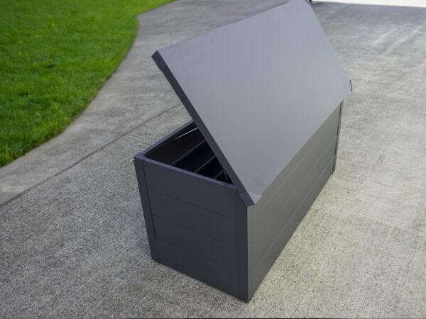 The back and side of the garden storage box from sheds direct ireland