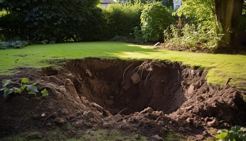 A giant mucky hole in a back garden
